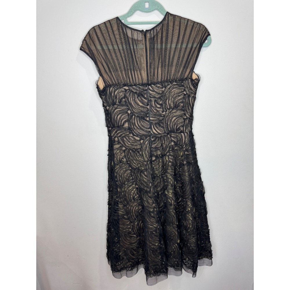 Tadashi Shoji Black Gold Rosette Tulle Cocktail Dress sz 4 - Picture 4 of 7